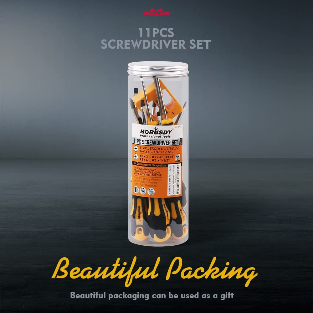 HORUSDY 11-Pieces Magnetic Screw Driver, Magnetic 5 Phillips and 5 Flat Head 