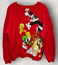 Looney Tunes Sweatshirt Red Double Sided Graphic Sweater Large 22  x25  