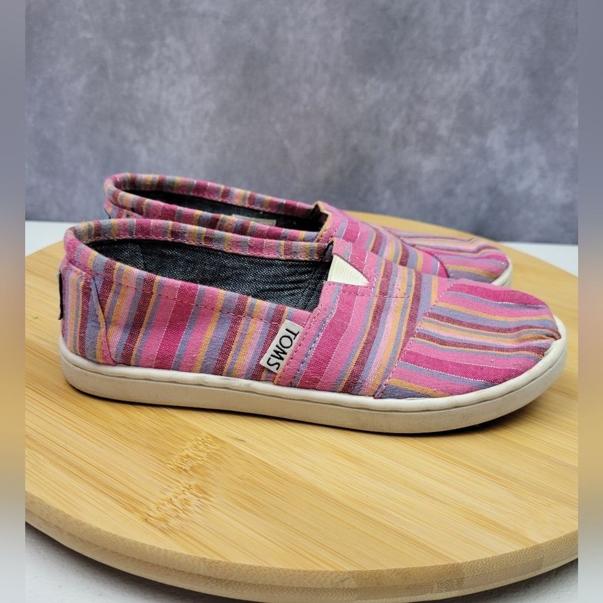 Tom's Avalon Raspberry Striped Girl Slip On Shoes Size 13 UK