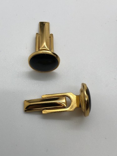 Vintage Goldtone And Black Round Cufflinks - Picture 4 of 7