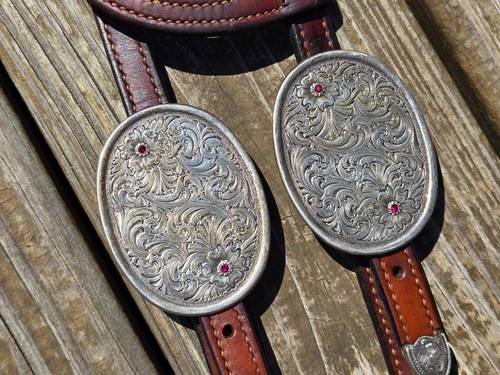 VOGT Sterling Overlay Ruby Stones Vintage 1-Ear Western Headstall Bridle - EUC! - Picture 8 of 18