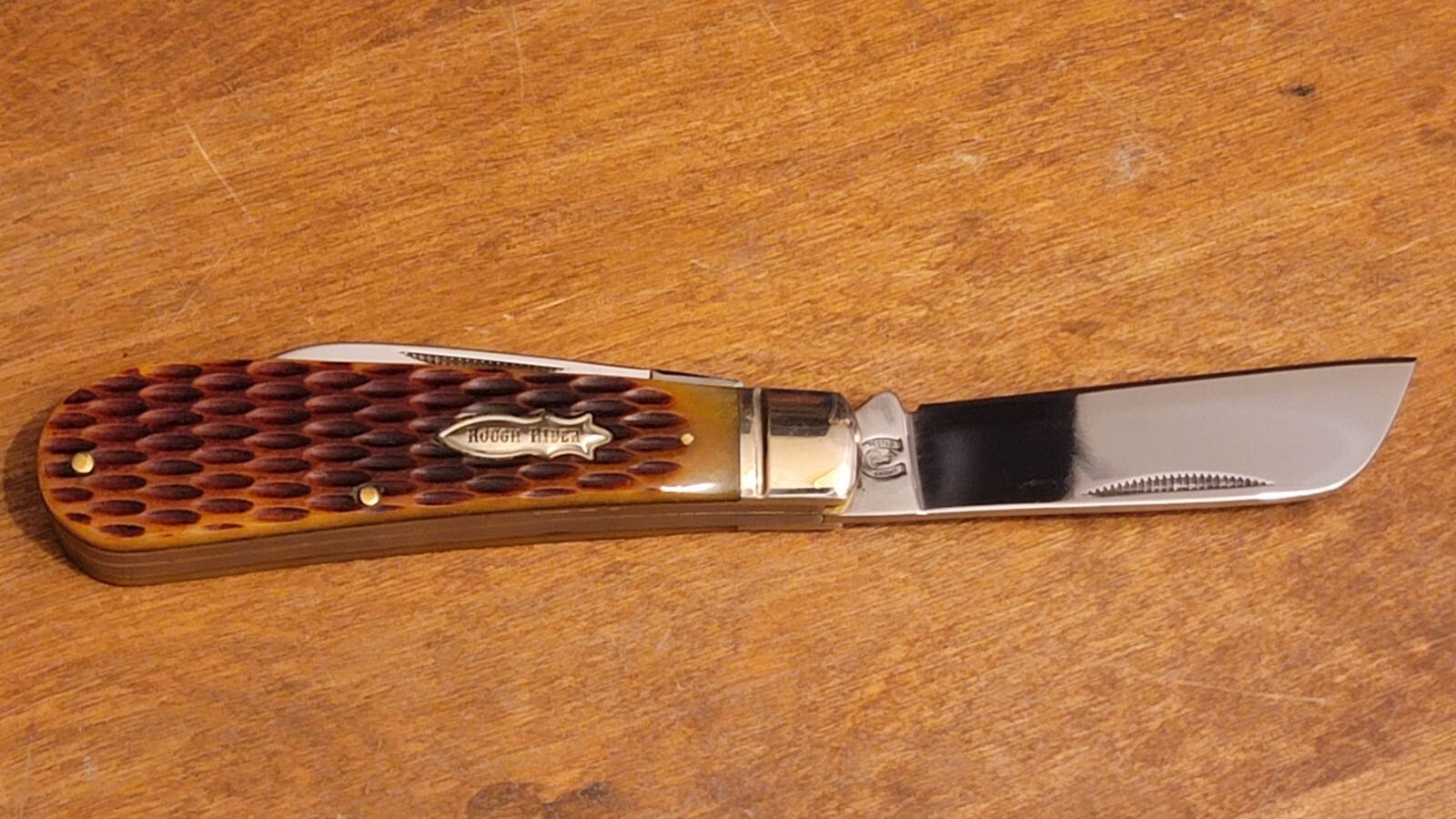 NOS Rough Rider RR1288 Half Hawk Knife Brown Jigged Bone 2 Blade