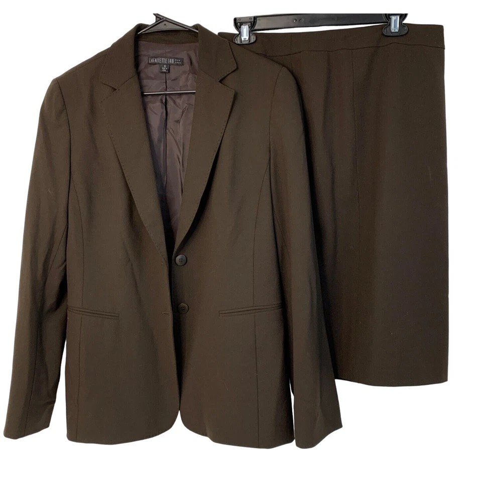 Conjunto de Blazer e Saia Feminina de Lã Lafayette 148 Tamanho 10/12 Marrom 7401 Excelente Estado Usado - Imagem 4 de 4
