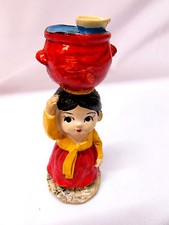 Figurine Indian Girl Child Doll Carrying Bowl of Water on Head VTG Signed India