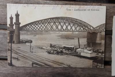 30825 Postcard Riesa Steamer Behemia Dock with Elbe Bridge and Tracks around 1918