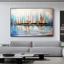 Handpainted Landscape Oil Painting Sailing Boat Living Room Sofa Background Wall