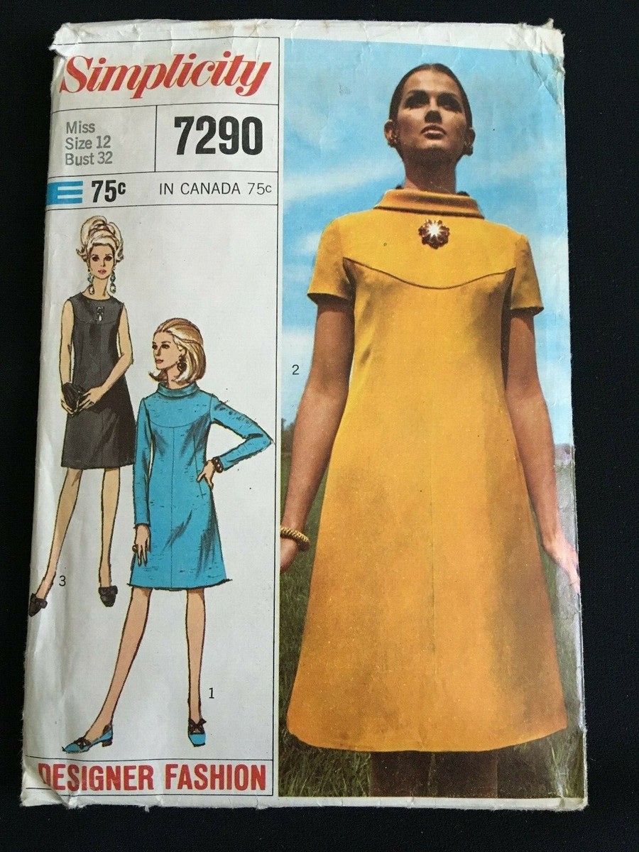 VTG 1960s Simplicity 7290 A-line Mini Mod Sheath Dress Yoke Sz 12 Bust 32 |  eBay