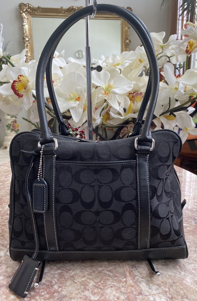 COACH Limited Edition Signature Black Jacquard Leather Satchel 6097 EUC, $350