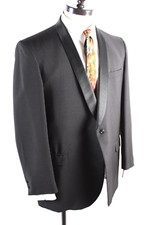After Six Vintage 60s Wool Tuxedo Jacket Men  s 44L Black Formal Dinner Coat