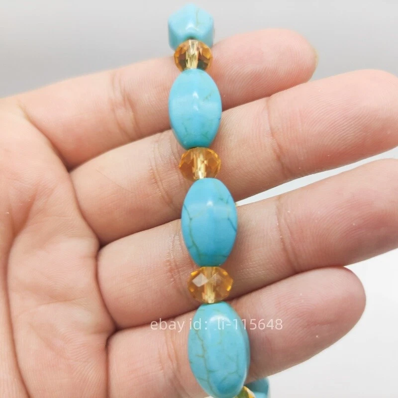 10x16mm Blue Turquoise &5x8mm Yellow Faceted Crystal Beads Bracelet 7.5 Inches - Image 2 of 3