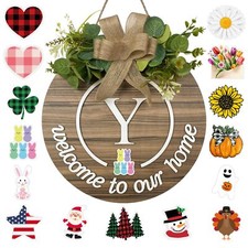 Interchangeable Seasonal Monogram Letter Y Welcome Sign Front Door Decor Wood...