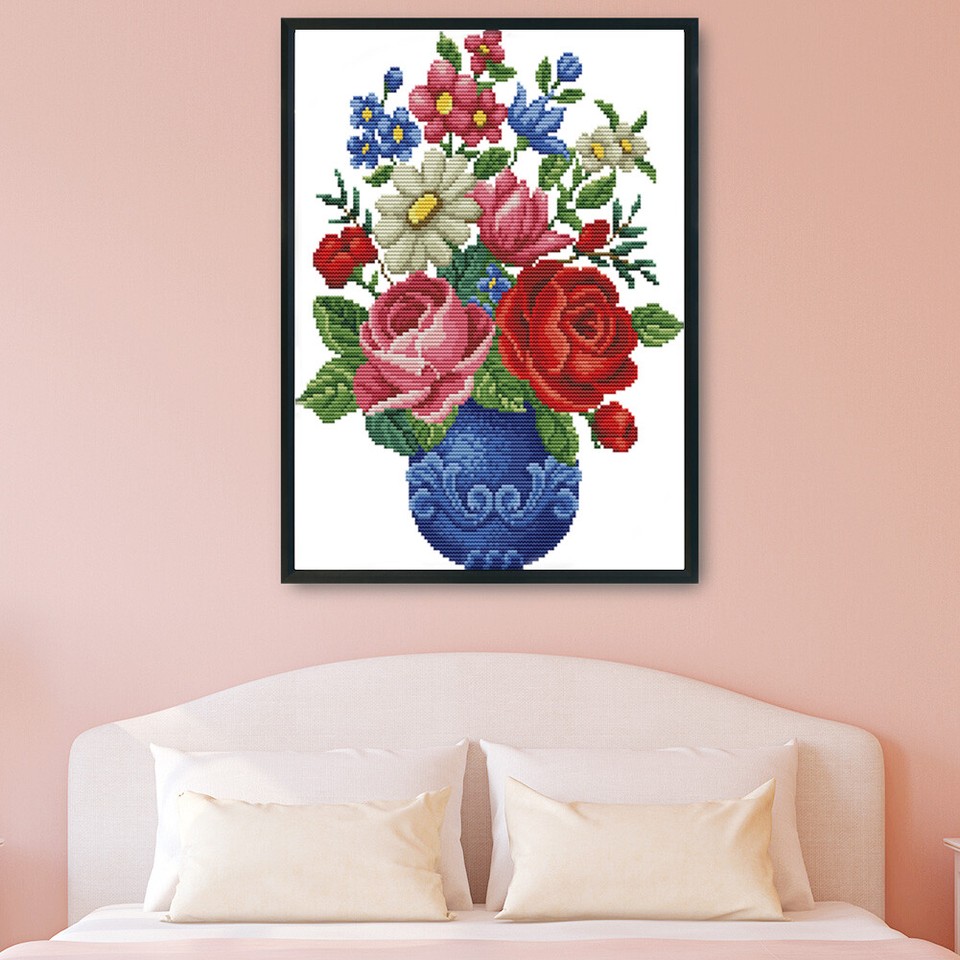 Canvas Cross Stitch Flower Ecofriendly Cotton Thread Craft Handmade