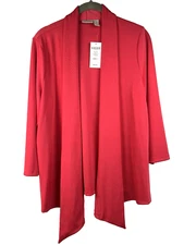 Chicos Easywear Jacket Medium Coral Asymmetrical Hem Open Stretch Long Sleeve