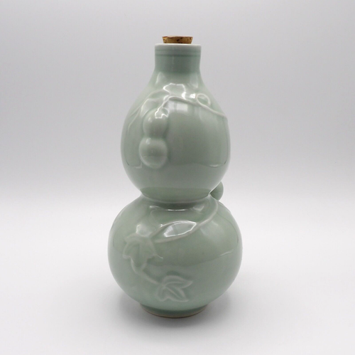 BOTTIGLIA SAKE VINTAGE A FORMA DI ZUCCA MARCA PAGODA SMALTO CELADON CERAMICA GIAPPONESE EC - Foto 6 di 15