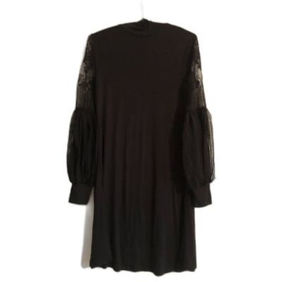 black lace turtleneck dress Black and White Lace Turtleneck Crepe Maxi Dress – shopaleena main image 0