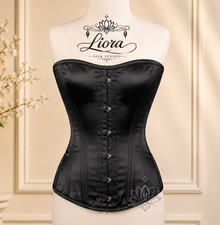 Black Satin Over bust heavy duty steel boned Corset ,Available a range of colors