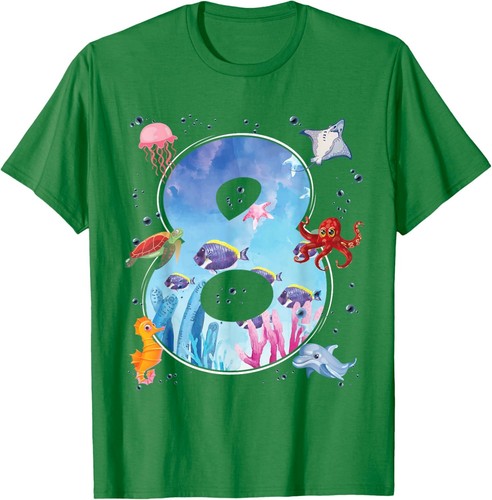 8th Birthday Party Ocean 8 Year Old Sea Fish Aquarium Boy T-Shirt Hoodie - Picture 13 of 17