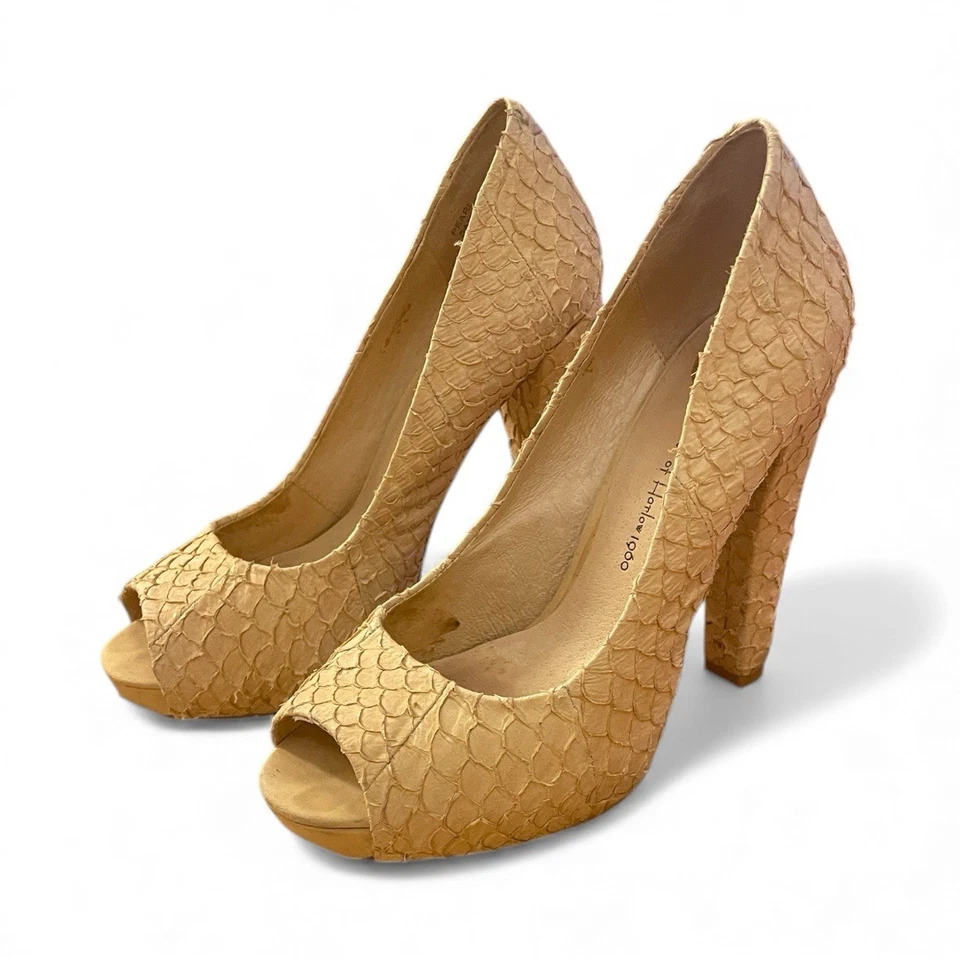 House Of Harlow 1960 Tacones Perla Pitón Piel de Serpiente Peep Toe Plataformas Y2K Talla 6 Foto 2 de 4