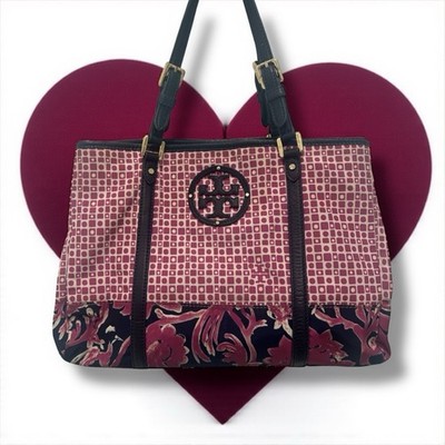 Tory Burch ELLA RASPBERRY FLORAL PRINT XL Tote Bag EXCELLENT!