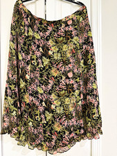 Vtg sag Harbor Floral Chiffon A-Line Midi Skirt Black Pink Green 20W Lined