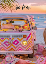Beach Diamond Painting Kits for Adults, Be Free Beach Van Diamond Art Kit for Be