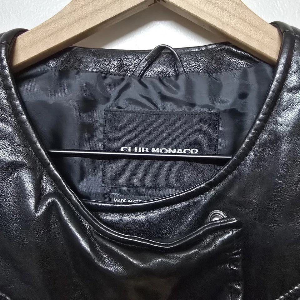 Chaqueta de moto Club Monaco para mujer Faye acolchada de cuero talla XS Foto 3 de 4