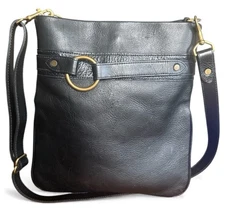 JW Hulme VTG Black Leather Large Crossbody Messenger Hobo Purse Bag Harness Ring