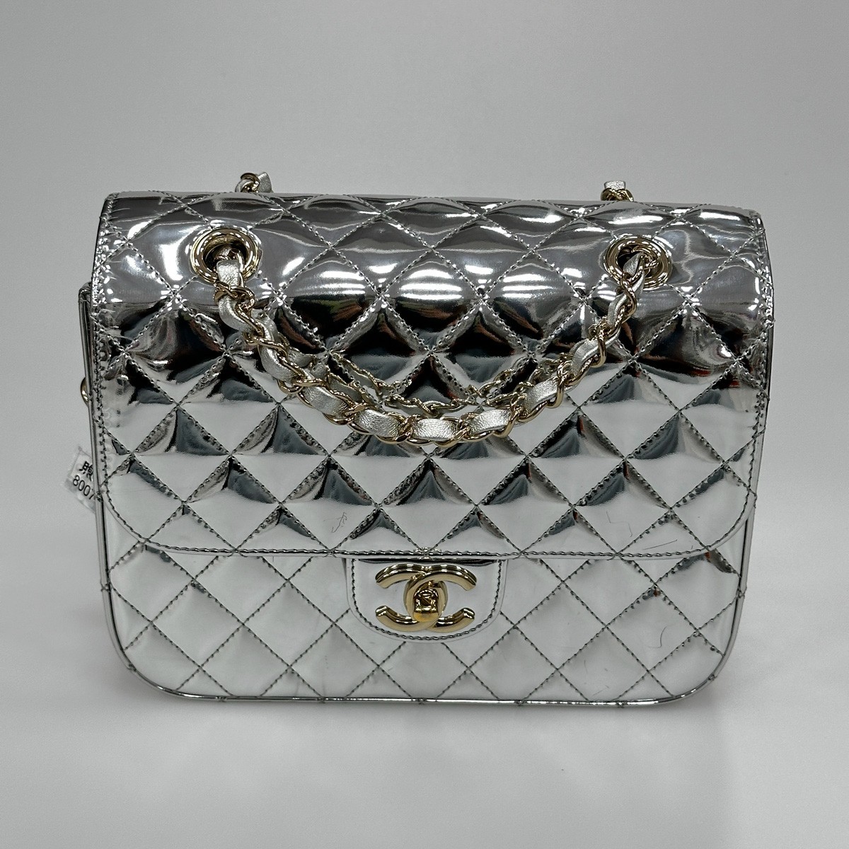 Chanel Silver Metallic Patent Leather Star Backpack Chain Flap Bag