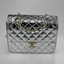 Chanel Silver Metallic Patent Leather Star Backpack Chain Flap Bag Mini