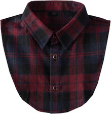Womens Classic Plaid Fake Collar Detachable Dickey Collar Half Shirts Blouse