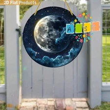1pc Round Aluminum Waterproof Wall Decor Sign - 7.8 Inch Moon & Stars Night Sky