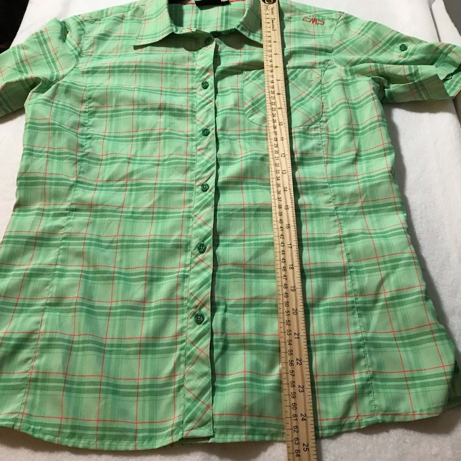 Cmp dry function short sleeve button up  green pl… - image 5