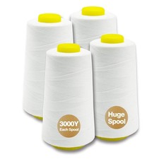 White Serger Thread, All-Purpose Thread for Sewing, Polyester, 4 Cones of 300...