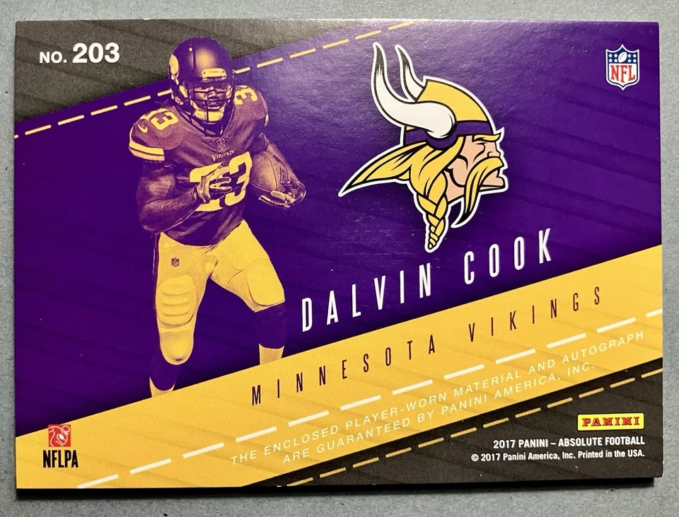 2017 DALVIN COOK Absolute Rookie Premier RC 60/99 Auto Card# 203 - Image 4 of 4