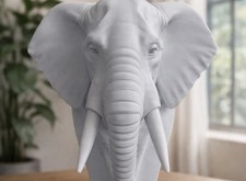 Elefanten Büste | Skulptur auf Sockel | Deko Figur weiß