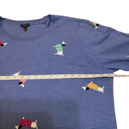 Talbots Plus Sweater Blue Dogs Dachshund Print Long Sleeve Cotton Blend 2XL EUC - Picture 8 of 11
