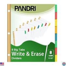 Binder Divider, PANDRI 120 Pack Binder Index White Dividers with 8 Tabs, Letter