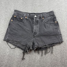 VINTAGE Levi's 501 Cut Off Denim Shorts Women's 29 Black High Rise Button Fly