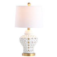 Jonathan Y 20.5 White Pierced Ginger Jar Ceramic Led Table Lamp Modern Glam