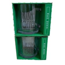 Rae Dunn "Irish Coffee" Glass Mug Set of 2 18 oz Clear St Patricks Day New