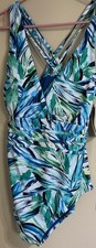 Terra  Sky Plus Size Swimsuit NWT One Piece Tropical Crisscross Back