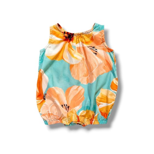 Tea Collection Baby Girls 3-6M Floral Bubble Romper Aqua Orange Sleeveless
