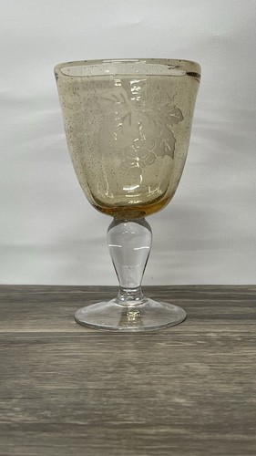 Copa burbuja ámbar vintage uva grabado vidrio soplado a mano tallo transparente 6,75"