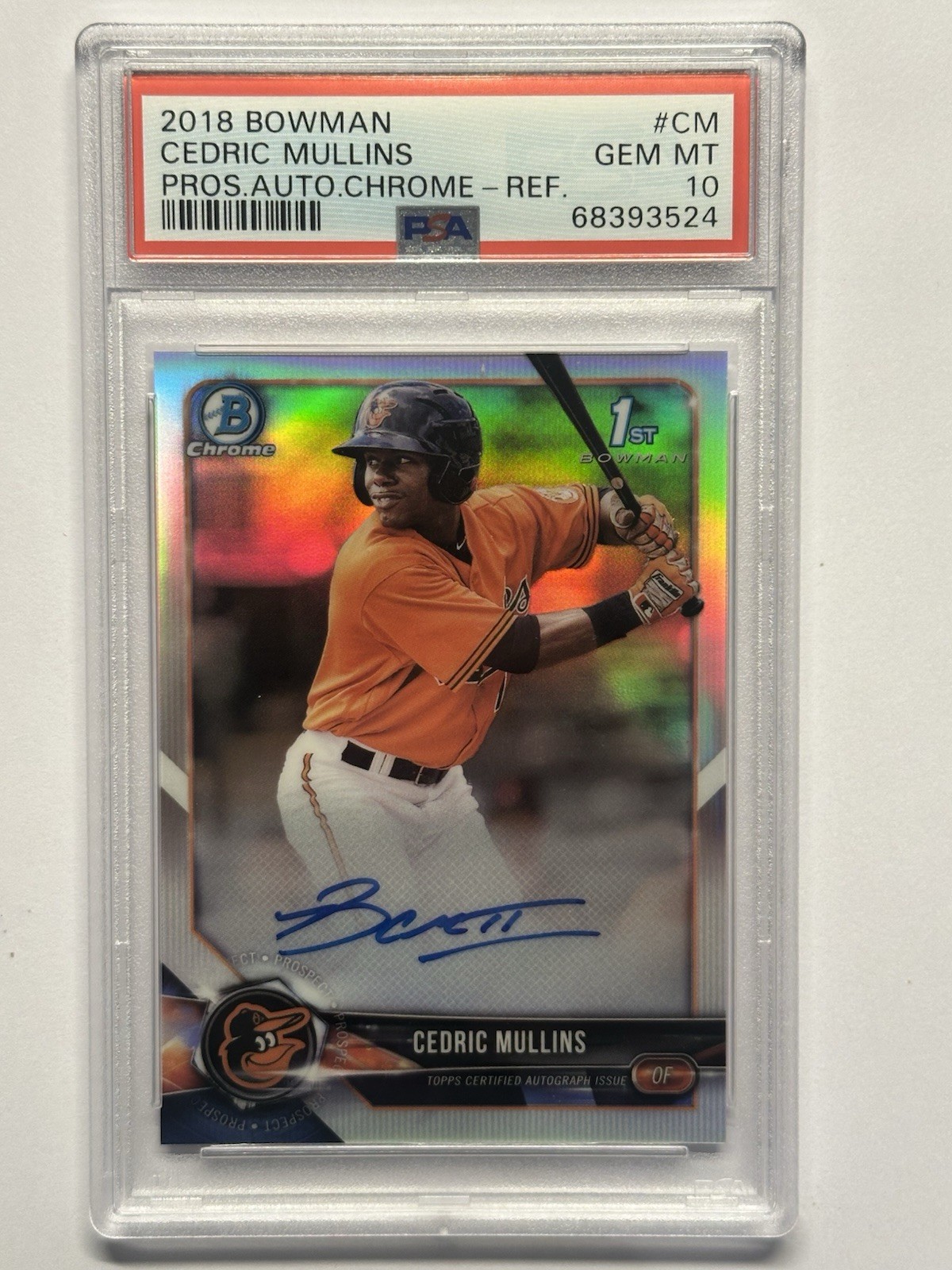 2018 Bowman Chrome Cedric Mullins 1st Bowman Auto Refractor /499 #CM PSA 10 (RC)