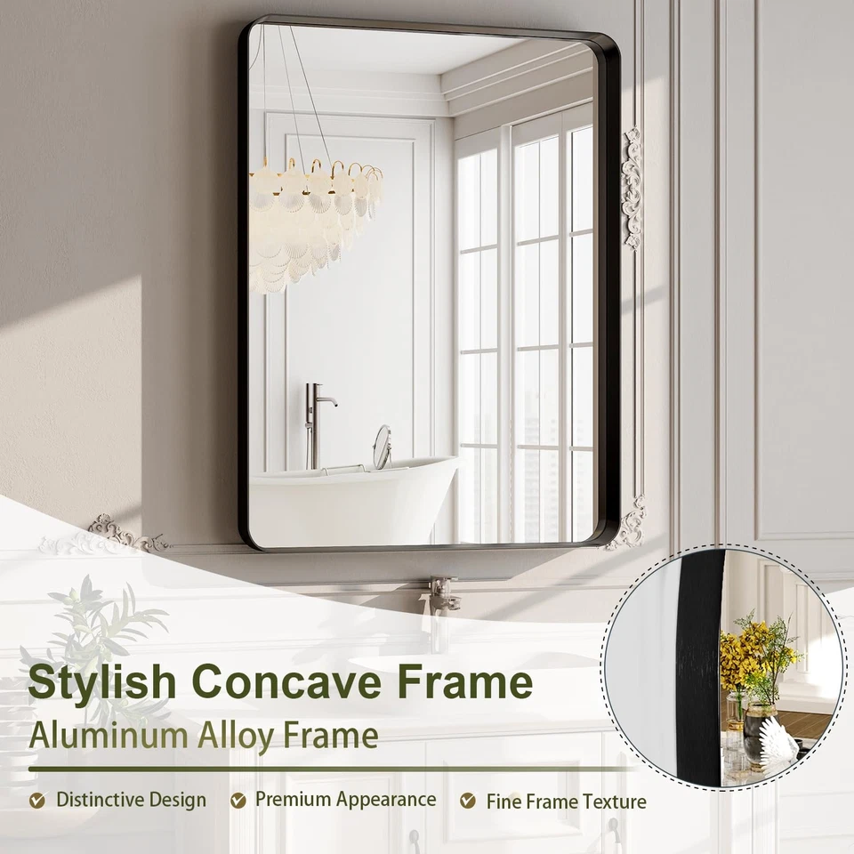 30"x48" Wall Mirror for Bathroom Black Aluminum Alloy Frame Rectangular Wall ... - Image 3 of 4