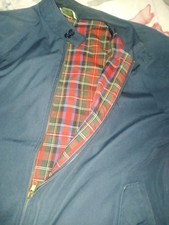 LACOSTE IZOD NAVY HARRINGTON ZIP UP BOMBER JACKET PTP 22" TARTAN LINING