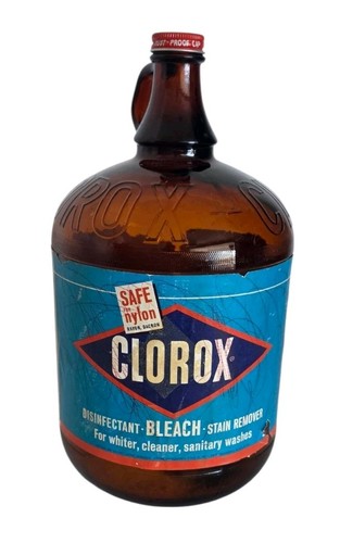 1950s Glass Clorox Bottle Paper Label Screw Top Embossed Amber Brown Gallon Jug