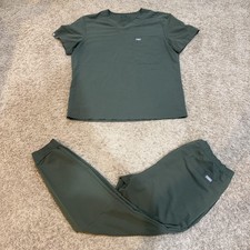 FIGS Scrub Set Mens XL Green V-Neck Top Jogger Pants Technical Collection