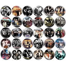 Arena Rock 70s 80s Music 1" Pinback Buttons Retro Classic Rock Band, 30 Pin Set