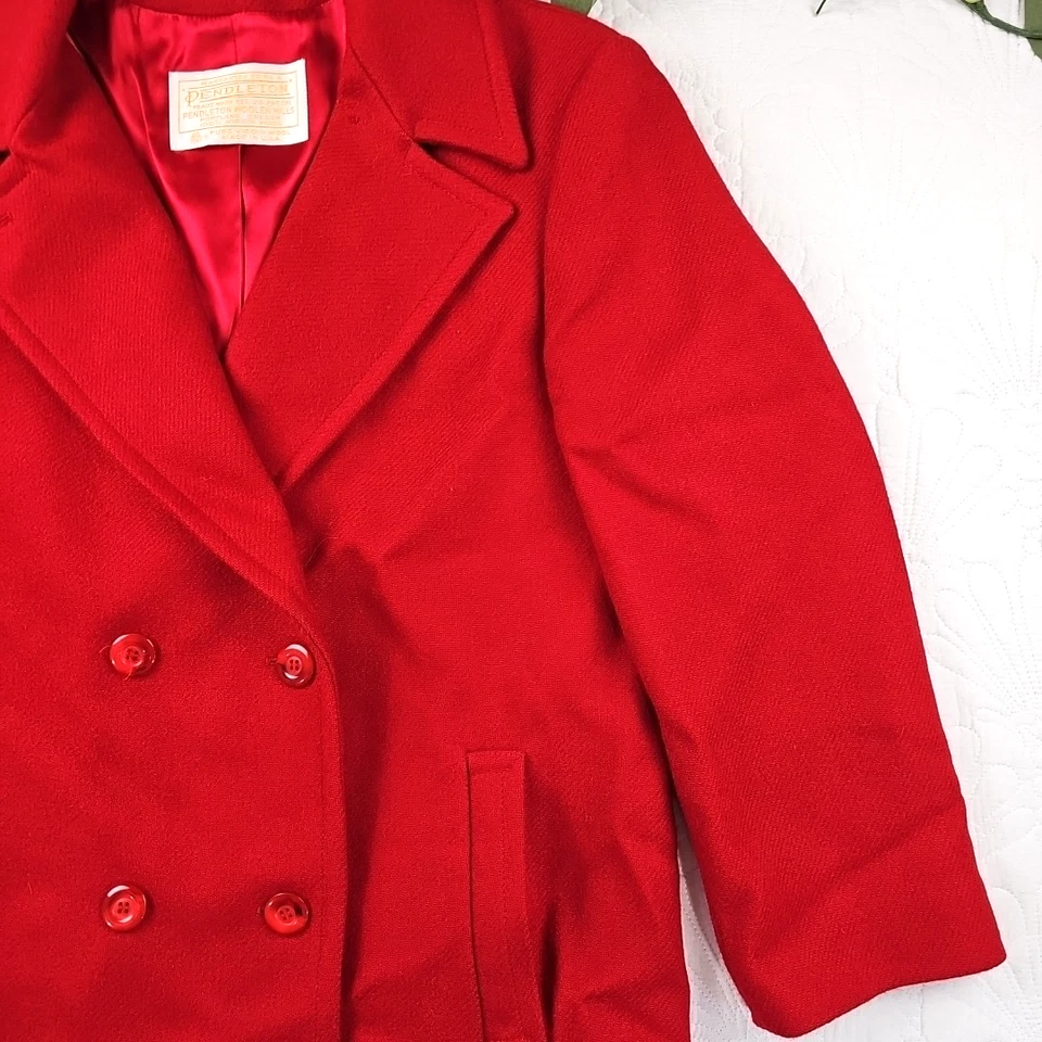VTG Pendleton Men's Bright Red Pea Coat 100% wool MAde in USA MEASUREMENTS - Image 3 of 4